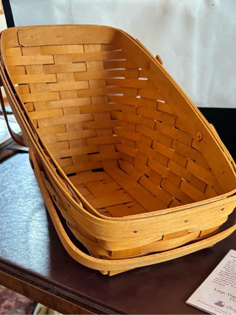 Longaberger vintage 1996 Large Vegetable Basket  Slanted Wood Double Handle